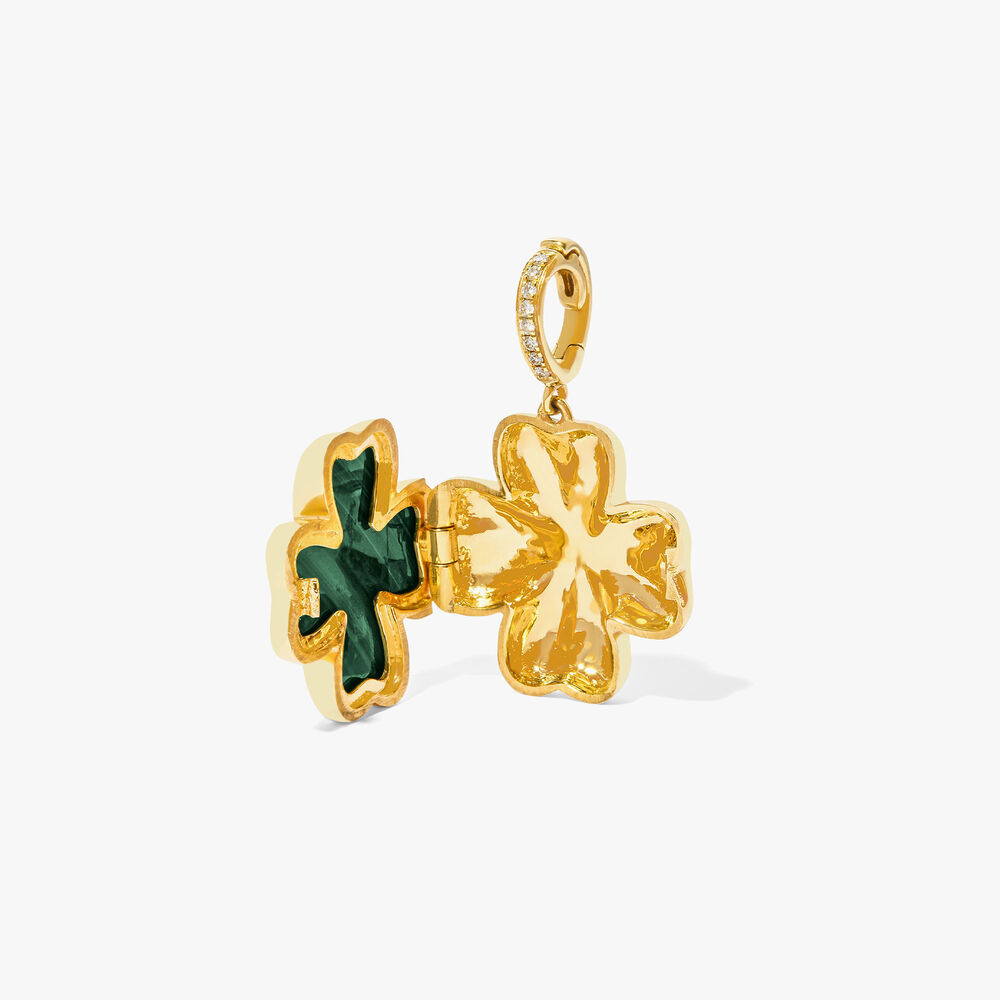 Mythology 18ct Yellow Gold Malachite Clover Locket Charm Pendant | Annoushka jewelley